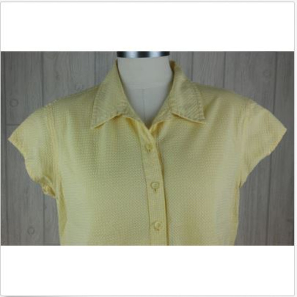 Yellow + White Check Cap Sleeve Button Up Collared Top ~ Tangents Junior's Large - Picture 3 of 7